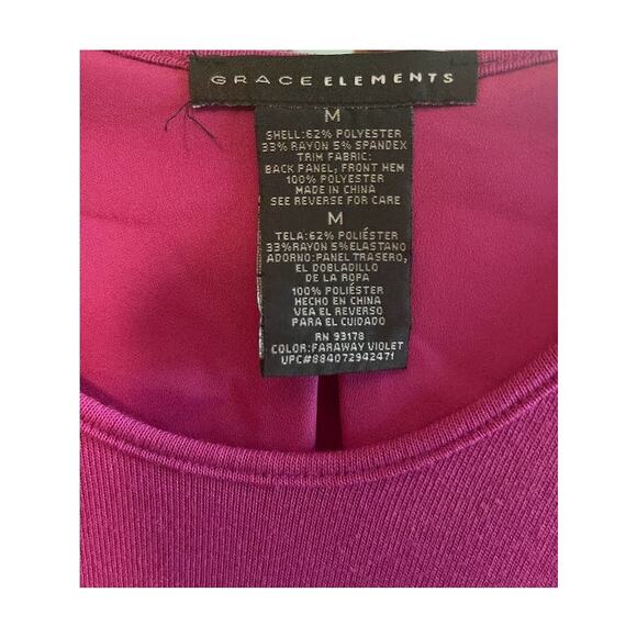 Grace Elements Pink Top with 3/4 Ruched Sleeves and Tulip Back‎ Size Medium - Picture 3 of 4